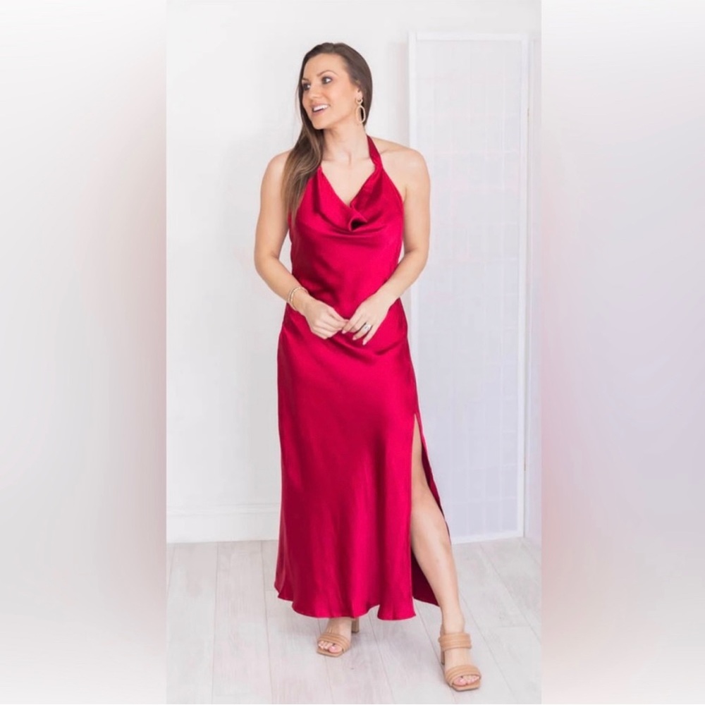 Red satin dress